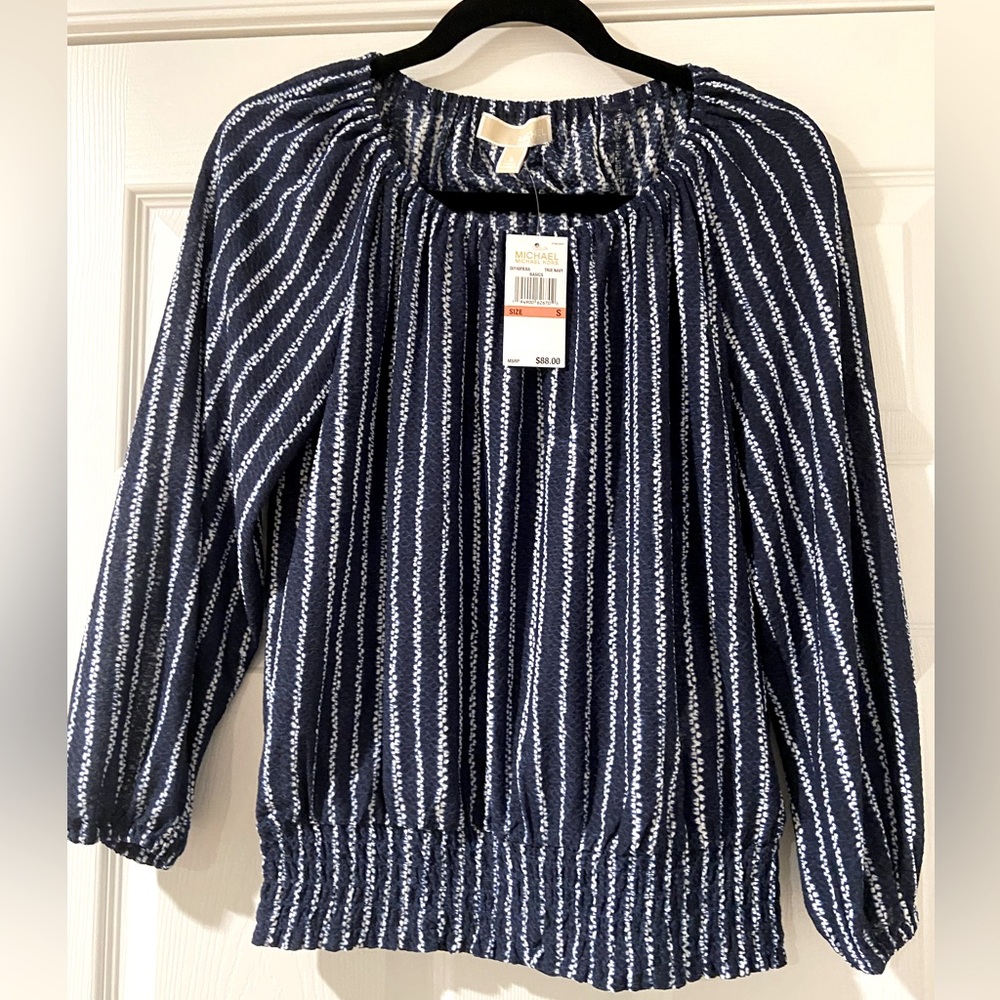Michael Kors Women's Stunning Blue and White Long Sleeve Blouse Size Small NWT